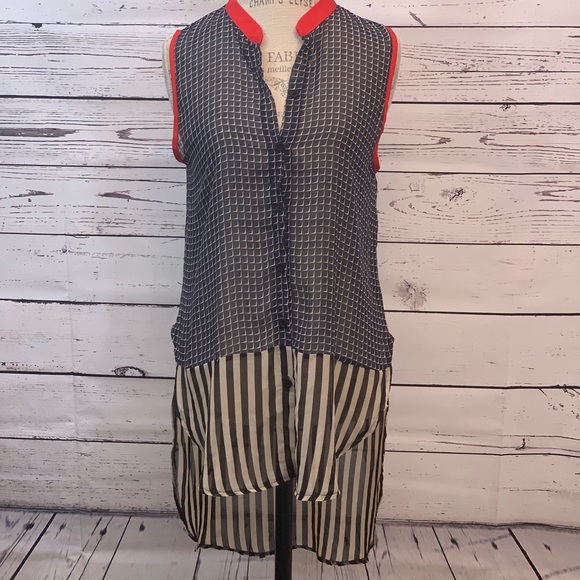 mezanine Tops - Sheer Button Down Sleeveless Top